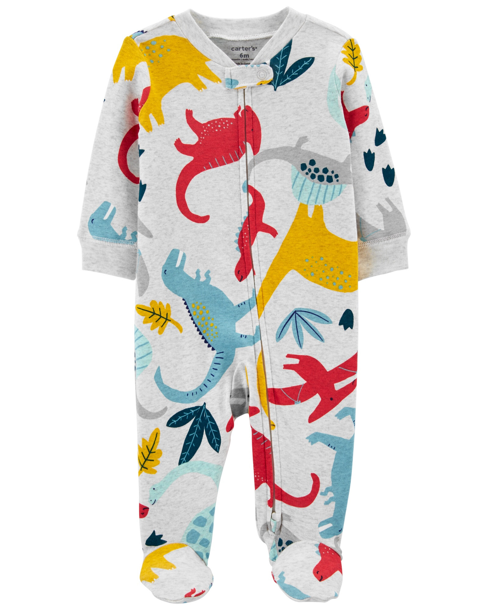 Pijama una pieza de algodón, con pie, diseño dinos Sin color