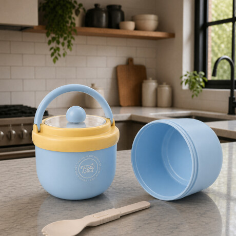 Vianda con cuchara plegable Celeste