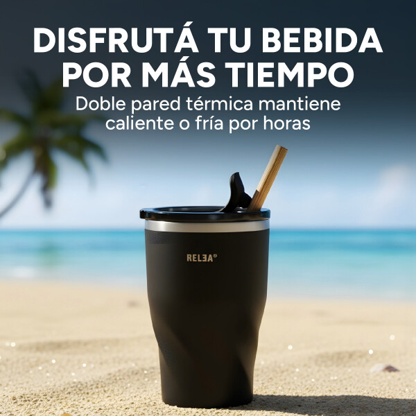 Vaso Termico Acero Inoxidable Aislante C/ Pajita 360ml Color Negro