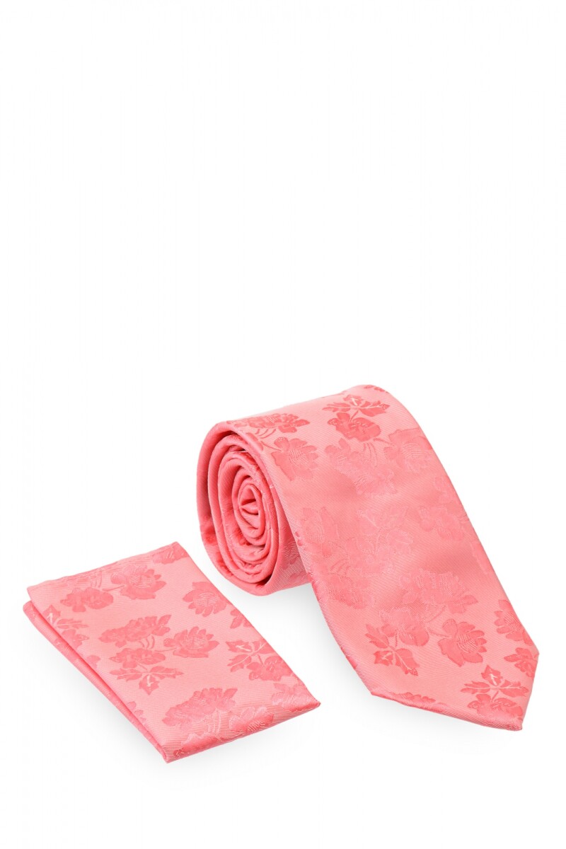 Corbata con pañuelo 8 cm - ROSADO LISO 