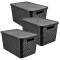 Set x3 caja organizadora plástica simil ratán 7 lts NEGRO