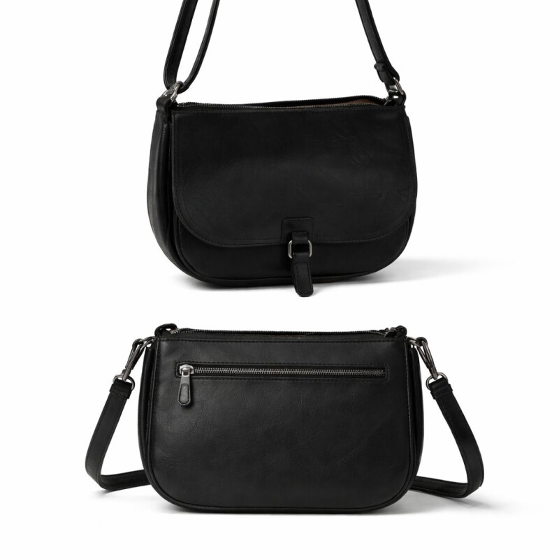 Cartera Bandolera de Dama en Cuero Sintético con Correa Ajustable Negro