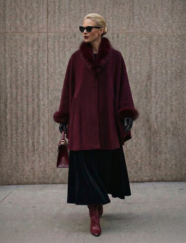 Ruana Faux Fur BORDEAUX