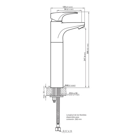 LAVATORIO ALTO SIN DESAGUE CON RESTRICTOR DE CAUDAL LINEA IGUAZU 000