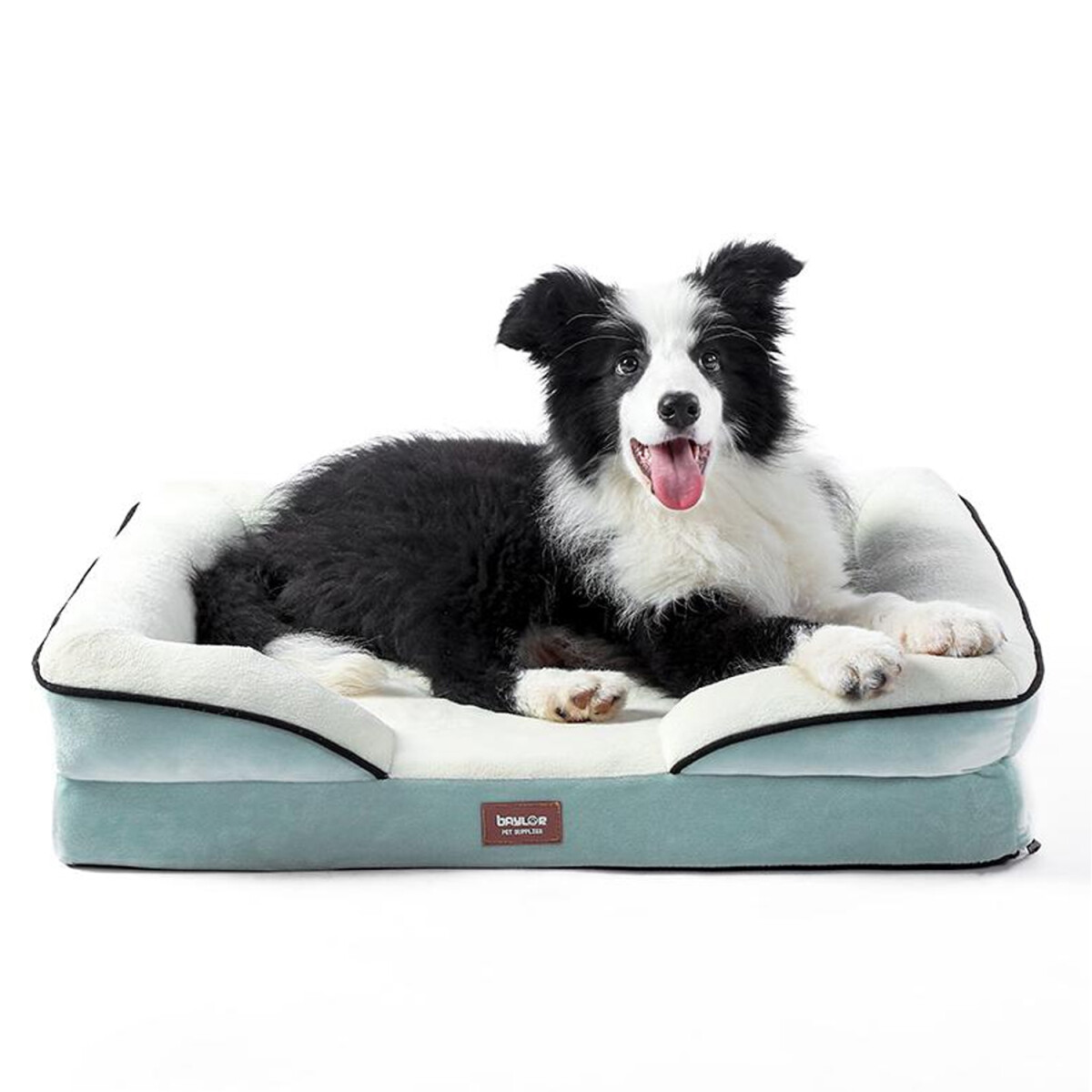 Cama Baylor Cucha Mediana Acolchonada de Felpa p/ Perro Gato - Verde/blanco 