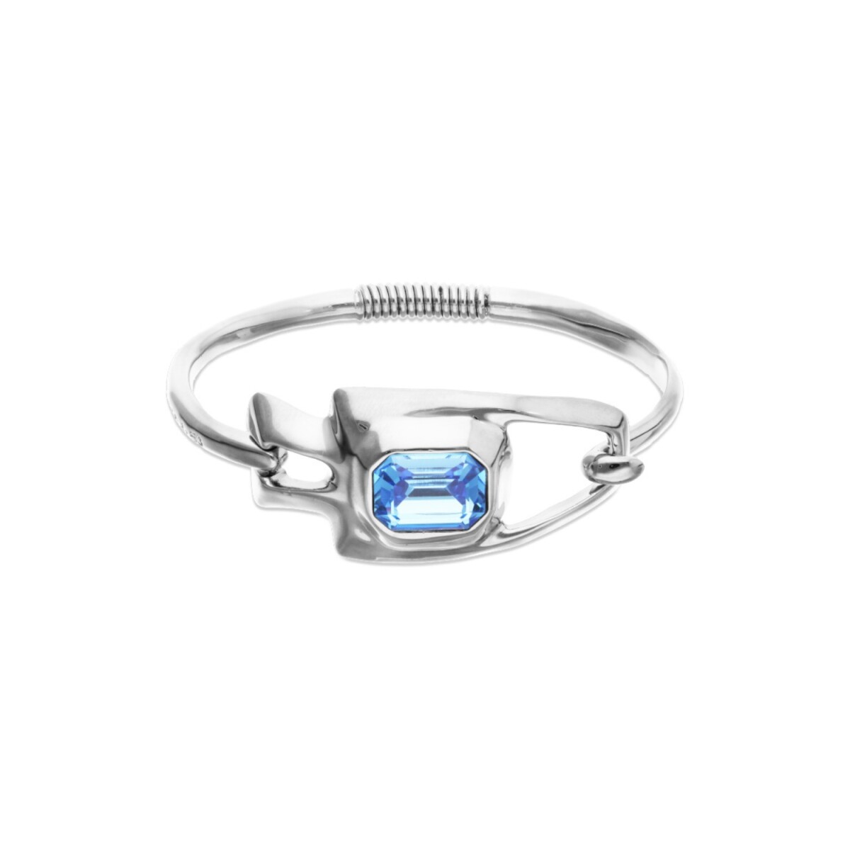 PULSERA SEMIRIGIDA DE ALEACIÓN DE METALES BAÑADA EN PLATA DE LEY CON CRISTAL FACETADO AZUL - Pulsera 