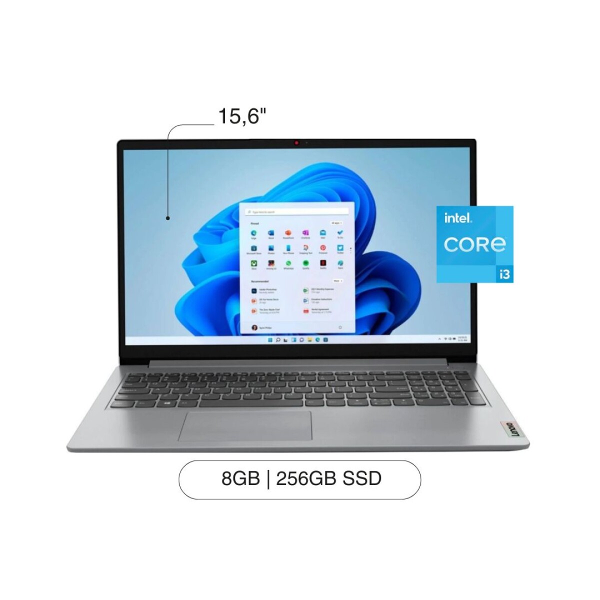 Notebook LENOVO IP 1I 15,6' FHD 256GB SSD / 8GB I3-1215U W11 - Silver 