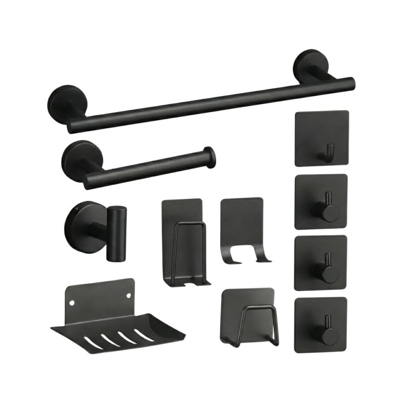 Set Accesorios Baño Completo 11 Piezas Acero Inoxidable Negro Set Accesorios Baño Completo 11 Piezas Acero Inoxidable Negro