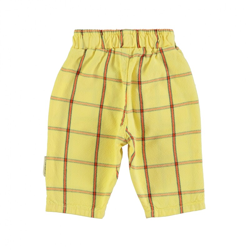 SS25.UN2502 Pantalón De Algodón A Cuadros Con Bolsillos Y Elástico Amarillo Piupiuchick - 24 Meses