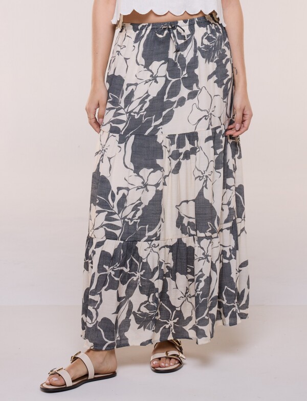 Falda Floral Con Volados Escalonados NEGRO/BEIGE