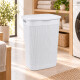 Cesto para ropa simil ratán con tapa 55 lts BLANCO