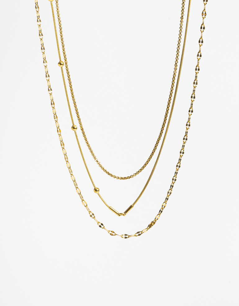 Collares Cortos Metal Set De Collares De Cadena Acero - Dorado