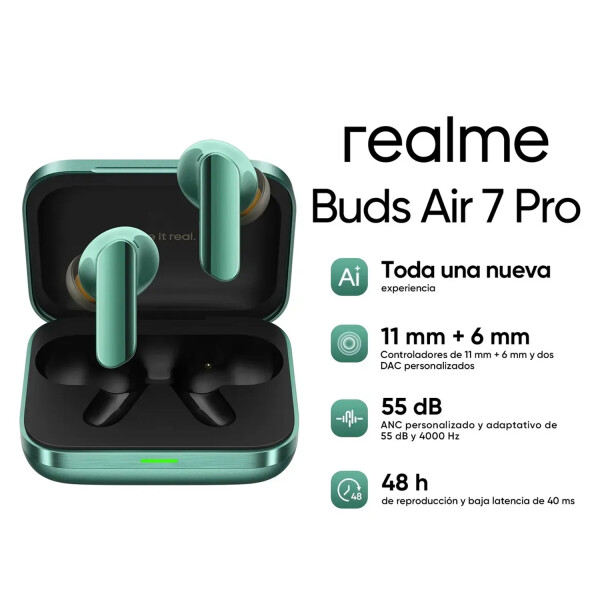 Auriculares Realme Buds Air 7 Pro Ip55 VERDE
