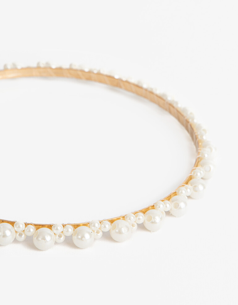 Vinchas Rígidas Perla Vincha Rígida Con Perlas - Blanco Crema