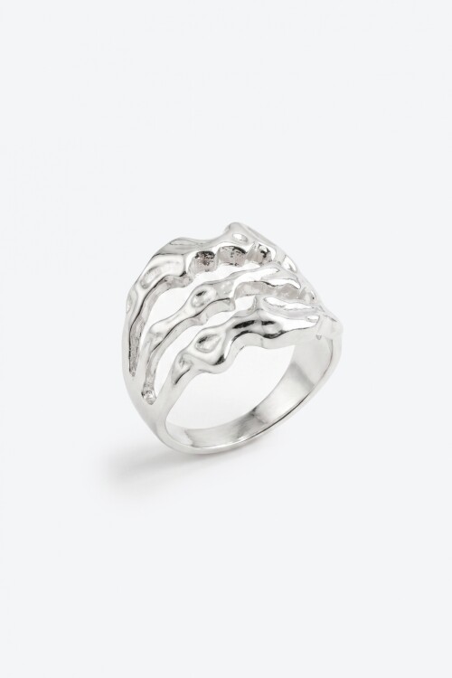 Anillo triple vuelta wavy ajustable plateado