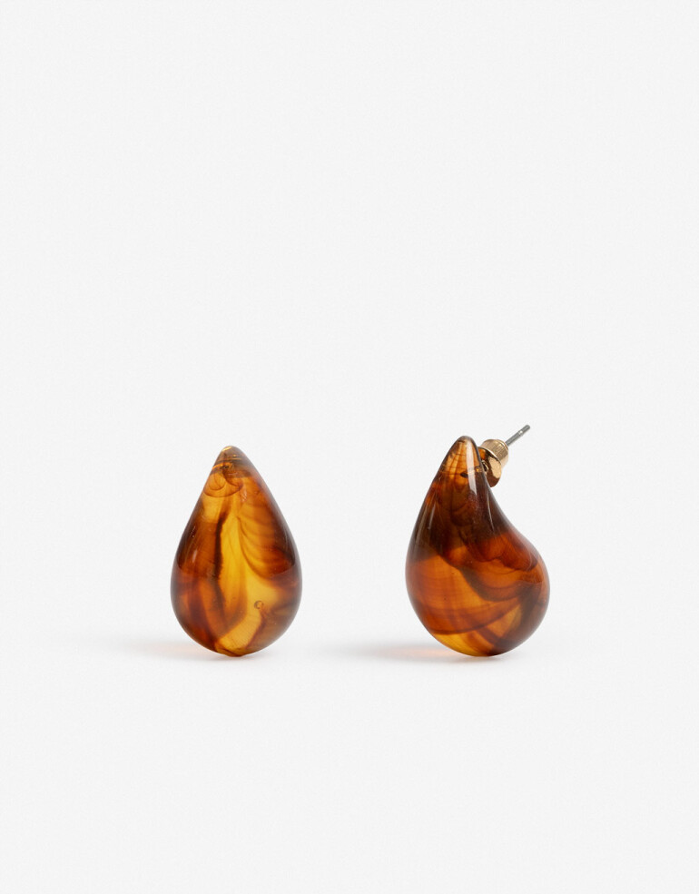 Aros Colgantes Cortos Resina Argollas Resina Carey - Marron Carey