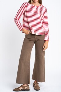 Remera Rayada Algodón Elastano Rojo