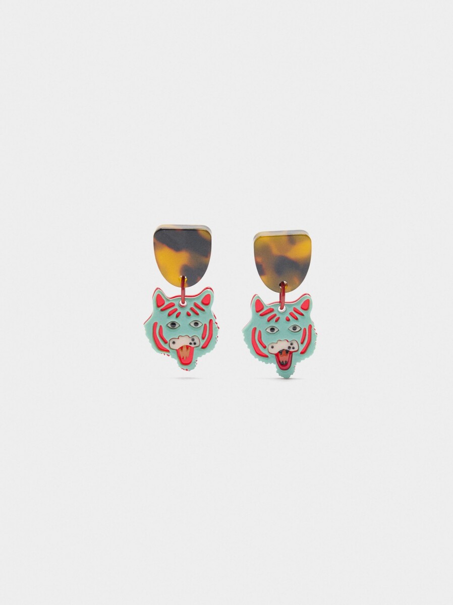 Pendientes Largos Colgante Tigre - multicolor 