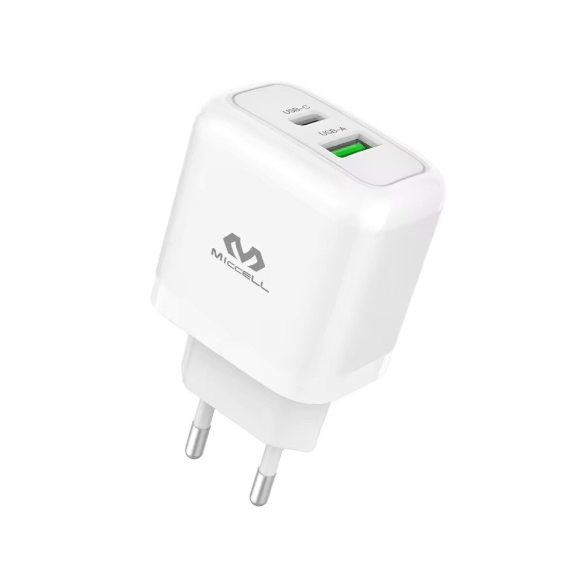 Ficha Cargador Miccell 20W 2 Puertos USB C + USB De Pared - Variante Color Blanco 