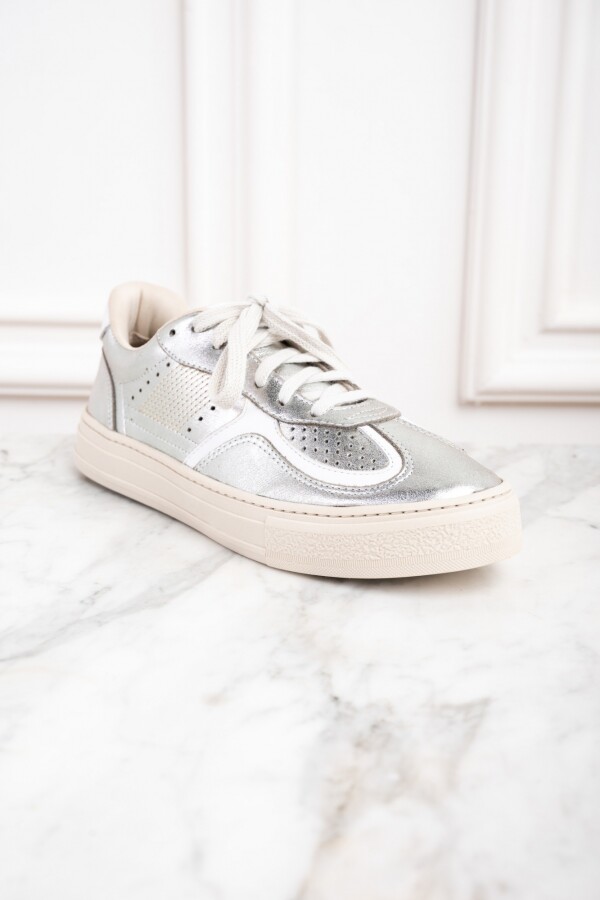 Zapatilla Metalizada Cuero Plata