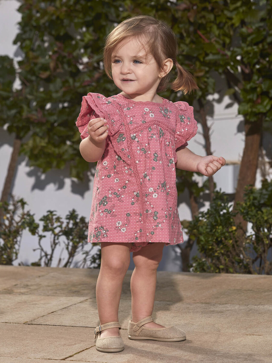 Vestido Estampado De Flores Con Volantes Rosa