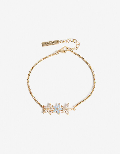 Pulseras Flexibles Strass Pulsera Flexible De Flores Con Cubic - Dorado