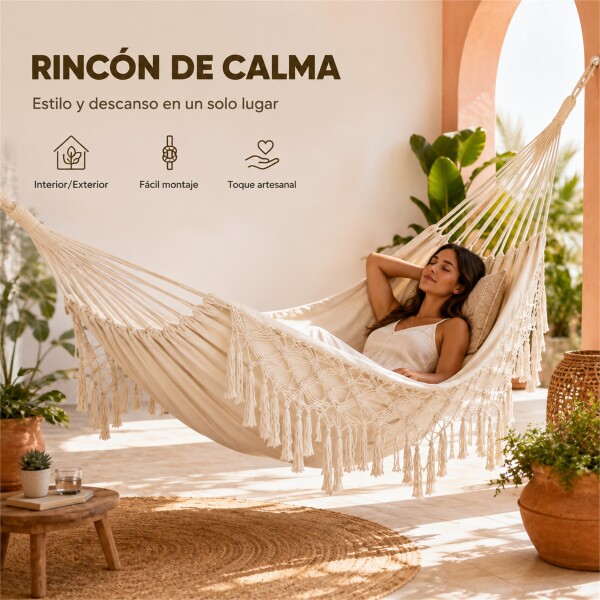 Hamaca Paraguaya Silla Colgante Reforzada Jardín Bolso + Acc Variante Color Blanco