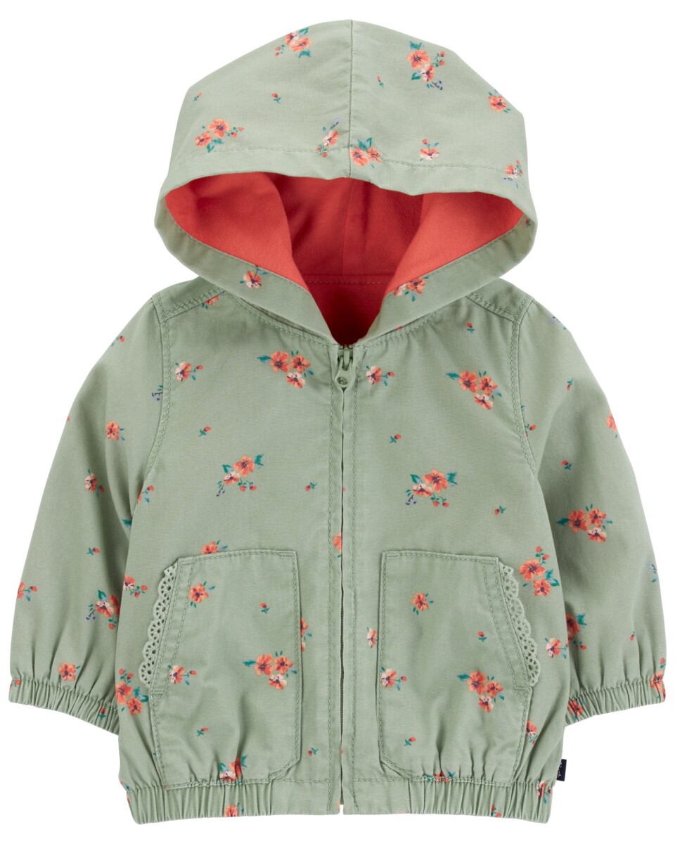 Campera de algodón, con forro y capucha, diseño floral 