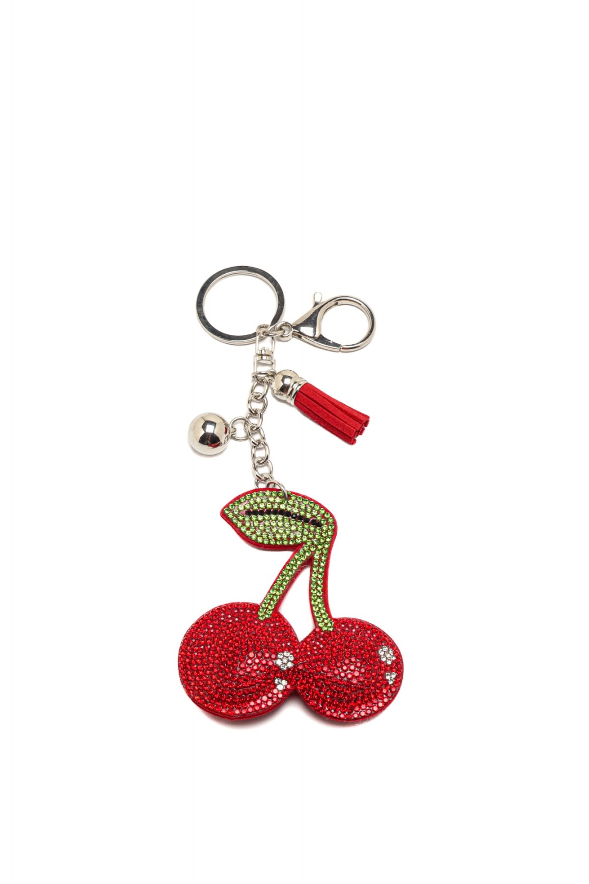 Llavero Cerezas Strass Plateado