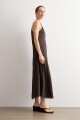 Vestido satén con encaje chocolate