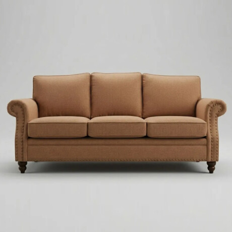 SOFÁ SILLÓN 3 CUERPOS NUBUCK - CON TACHAS BEIGE