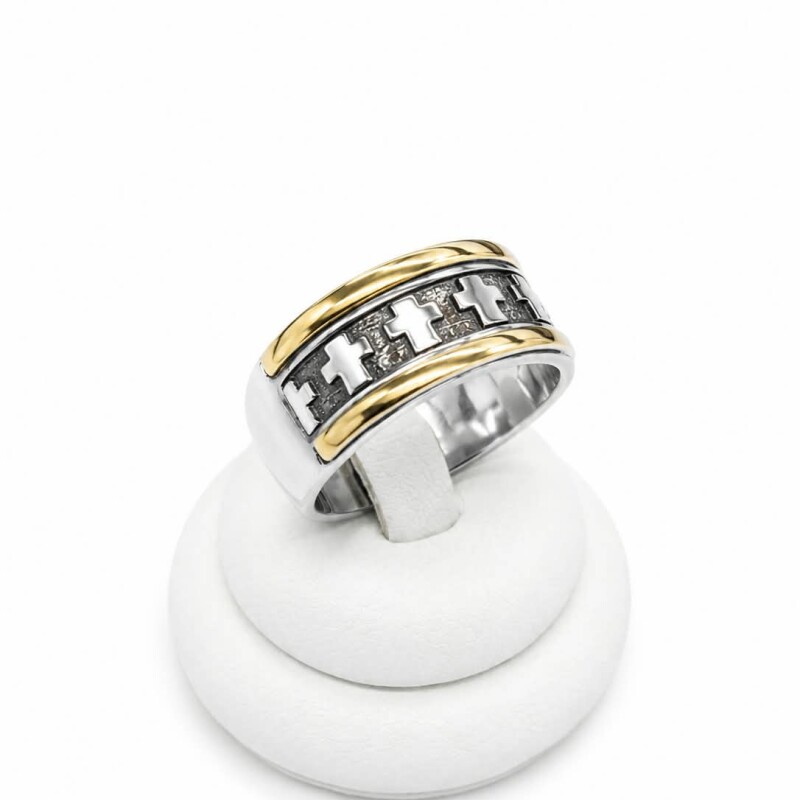 Anillo con cruces plata y oro Anillo con cruces plata y oro
