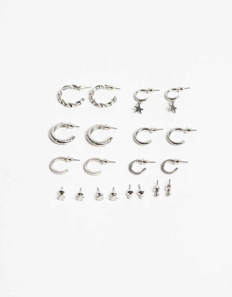 Aros Sets Metal Set 10 Pares De Aros - Plateado Rodio