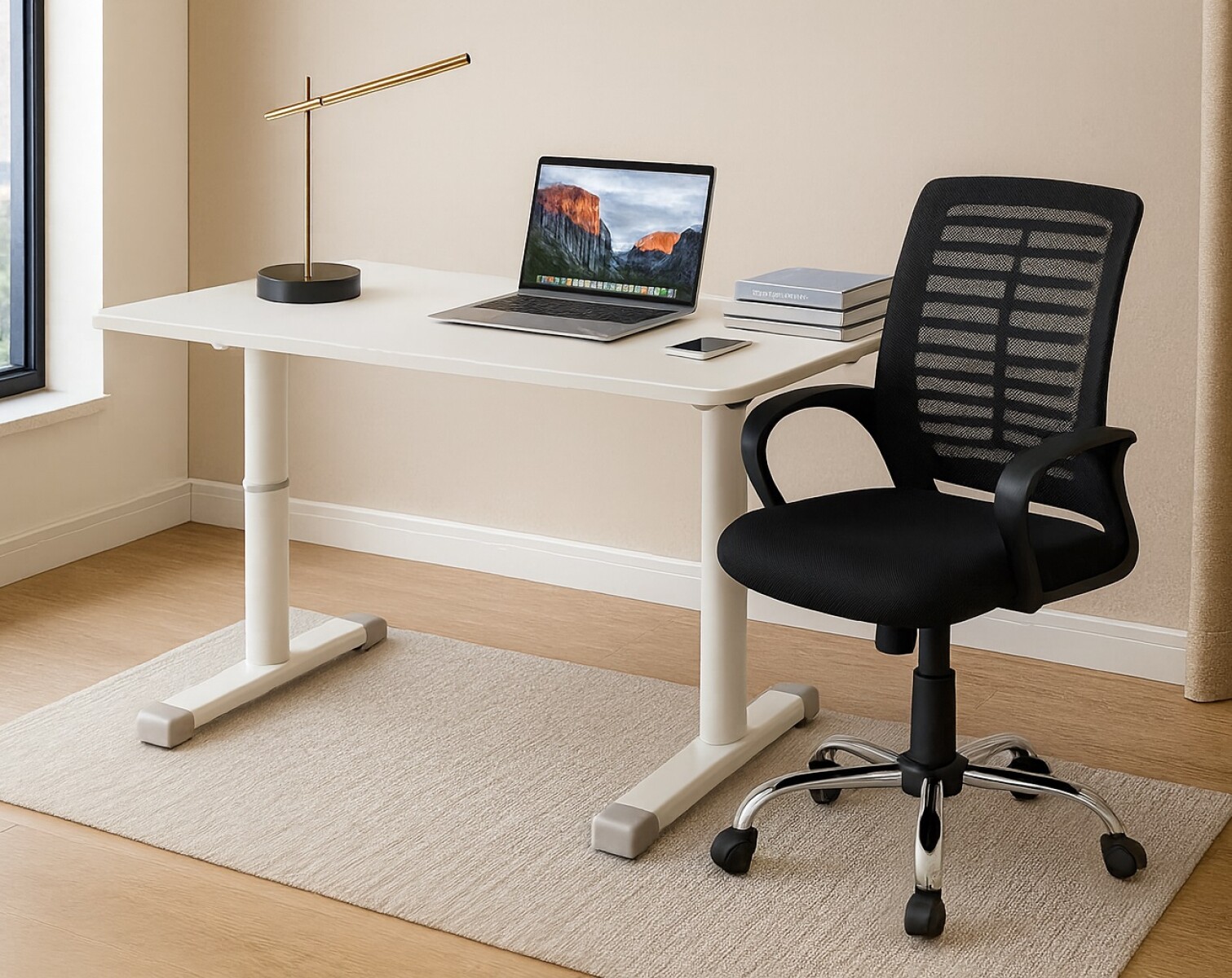 Set De Oficina Completo De Escritorio Con Altura Regulable Y Silla Giratoria 