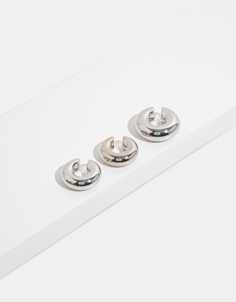 Aros Sets Metal Set De Earcuffs Chunky - Plateado Rodio