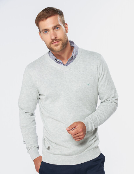 BUZO TEJIDO CUELLO EN V Gris Claro