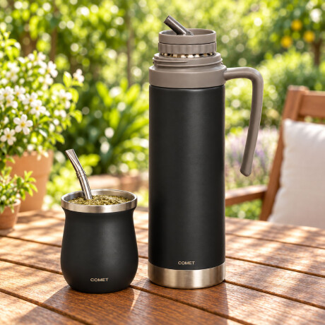 Set Termo 750Ml Manija Fija + Mate 160Ml Ac Inox Comet Negro