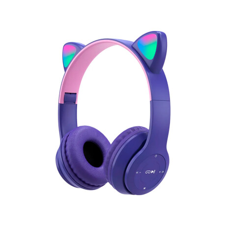 Auriculares BT Plegables Orejas Gato con Luz LED RGB Violeta
