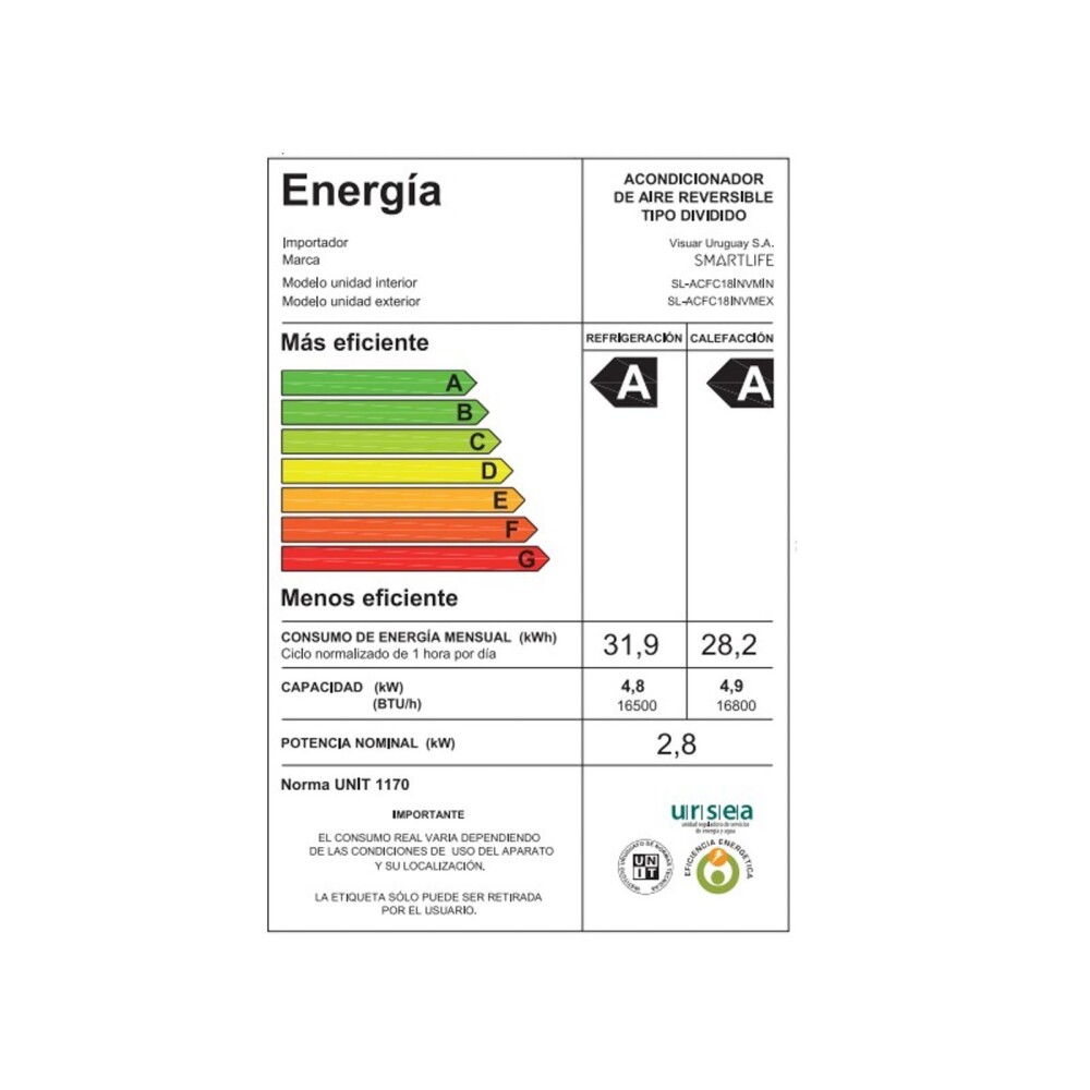 AIRE ACONDICIONADO SMARTLIFE 18000-BTU SL-ACFC18INVM INVERTER