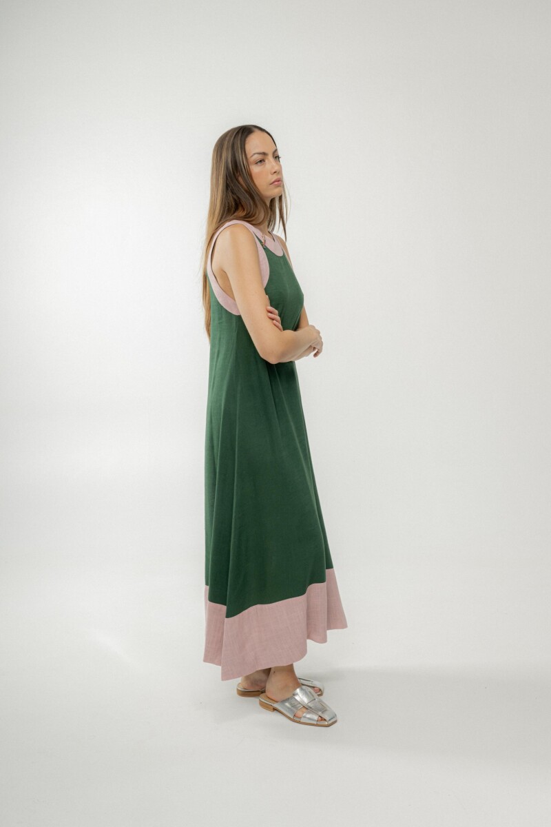 Vestido Açai long Verde y Rosa