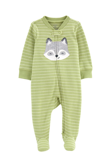 Pijama una pieza de algodón con pie estampa mapache 0