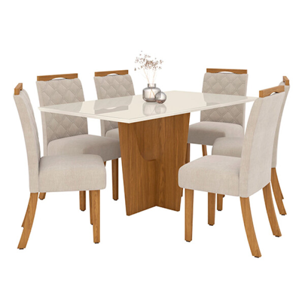 Juego de comedor Madrid 1+6 Mdf y vidrio Natural/beige N/A