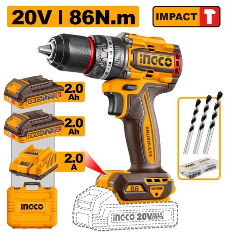 TALADRO ATORNILLADOR CON PERCUTOR 86NM A BATERIA P20S 20V + AMARILLO-NEGRO