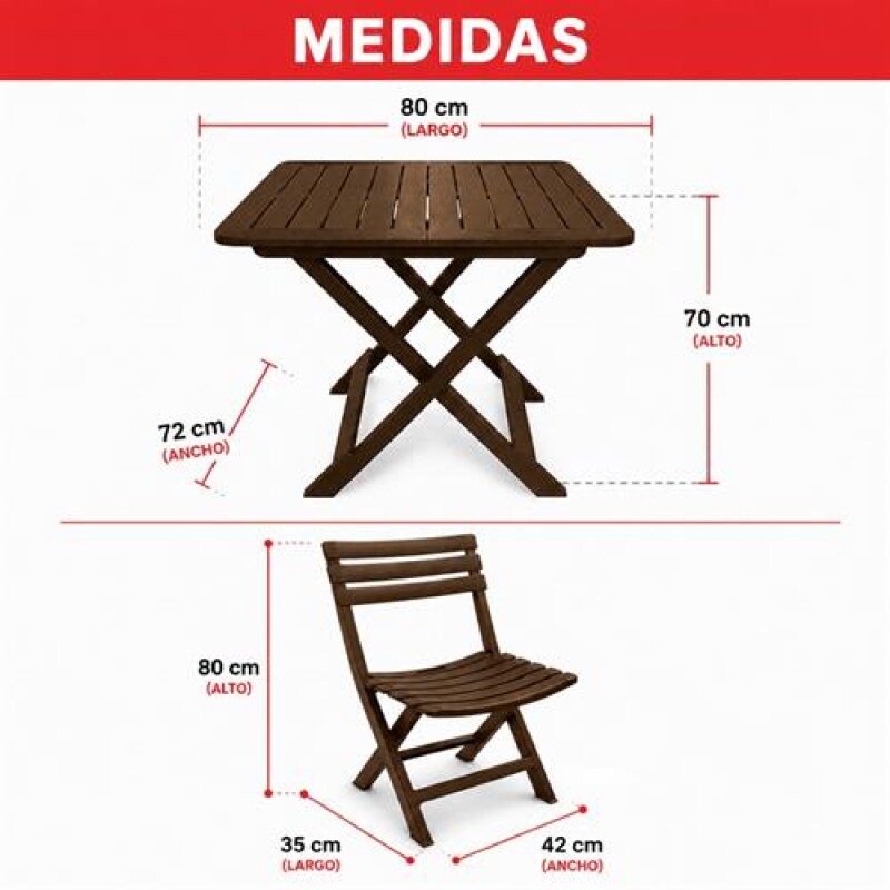 Mesa + 2 Silla Plegable Simil Madera Reforzada Plástico MARRON