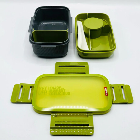 Vianda doble piso con cubiertos, division y tapa Verde