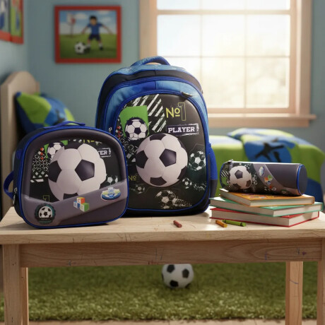 Set Mochila Lonchera Cartuchera Escolar 3 Piezas Azul Claro