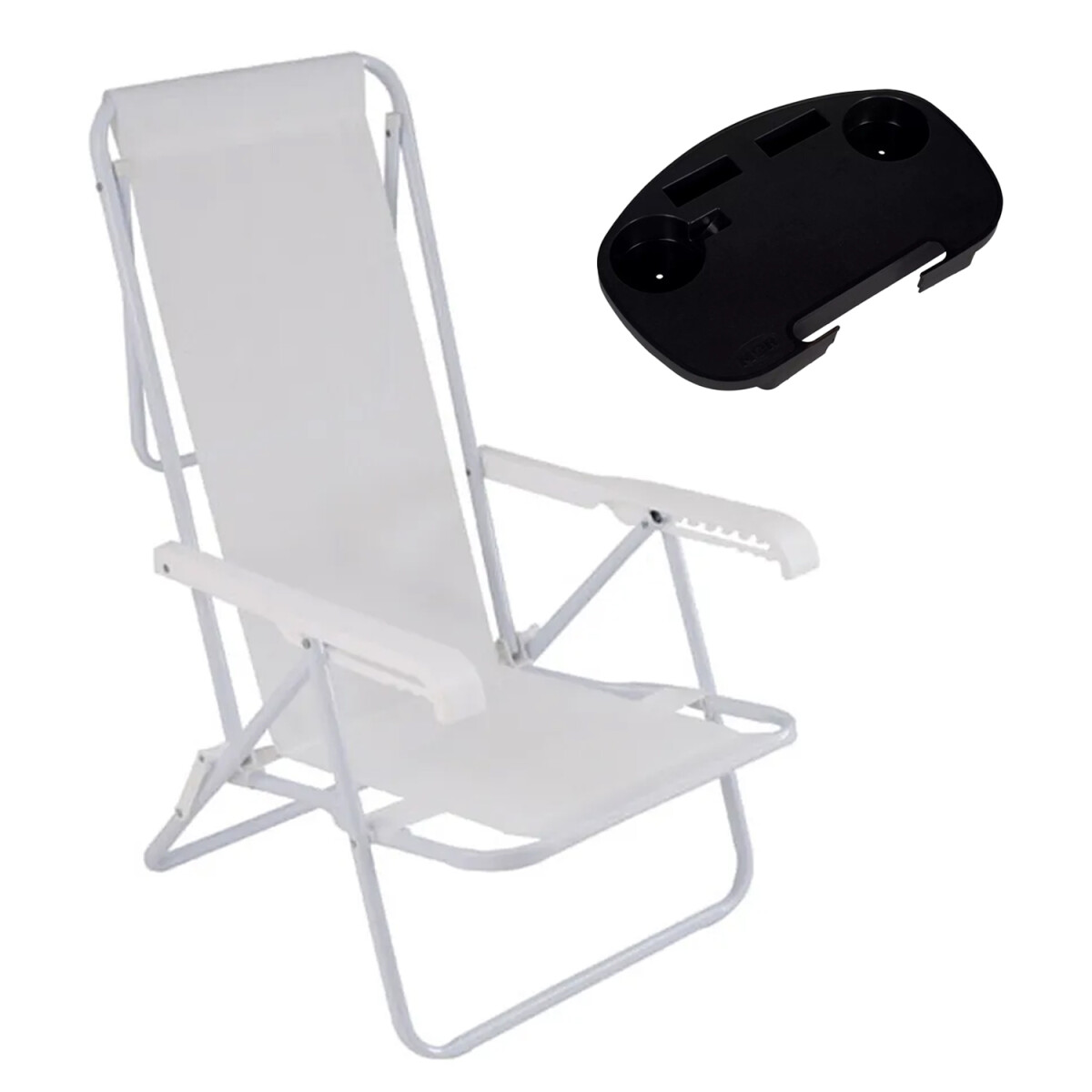 Set Silla 8Pos Acero 100 kg + Mesa Bandeja Plast Divisiones - Blanco 