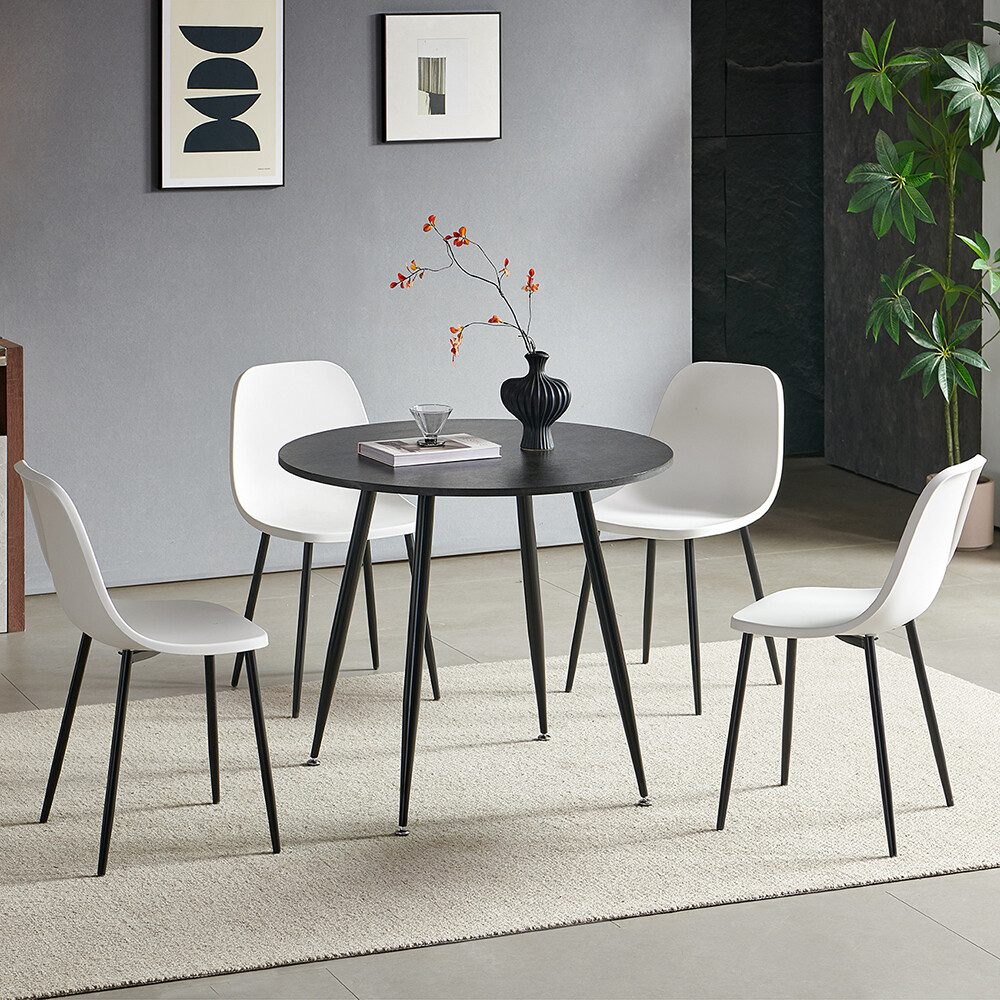 Juego de comedor: Mesa + 4 sillas Tapa Redonda- Color negro