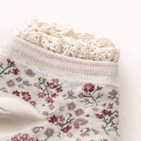 Medias Cortas Florcitas Puntilla Algodón Crudo