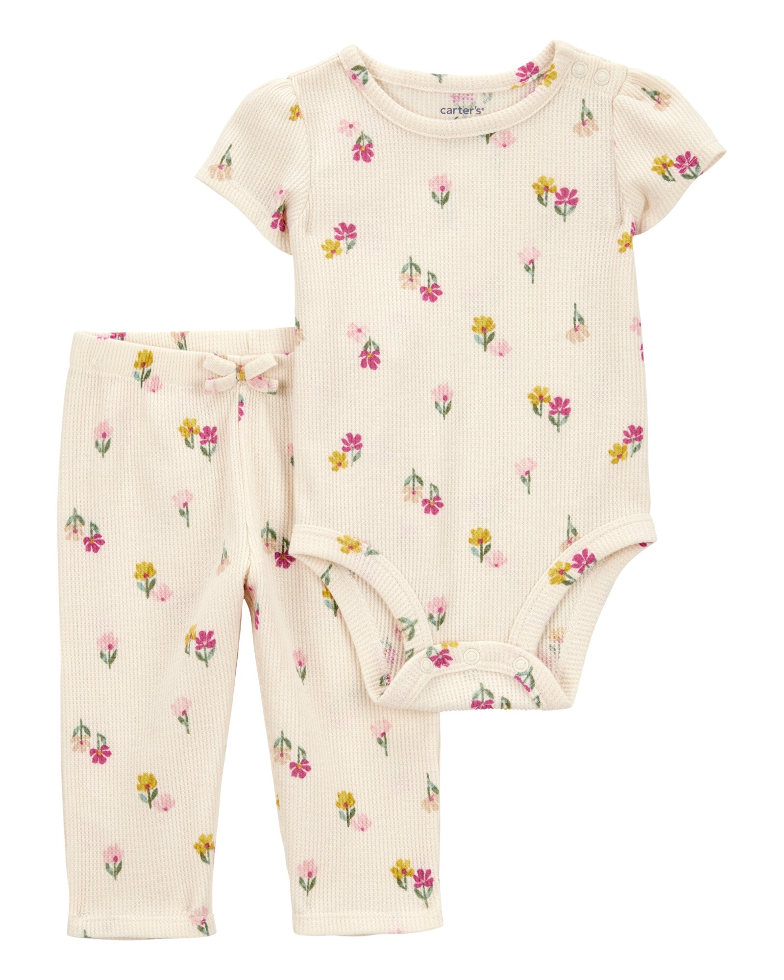 Set dos piezas de algodón térmico, pantalón y body, diseño floral Sin color